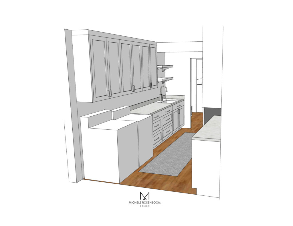 3D rendering of the new Butler's Pantry / Laundry Room. 
 www.michelerosenboom.com