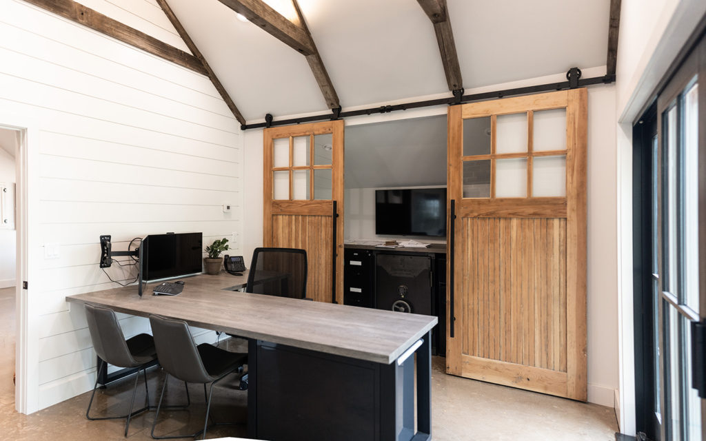 Private office with Salvaged Barn Doors