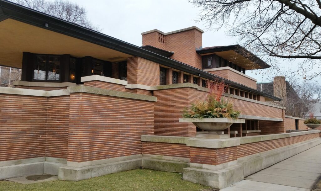 The Robie House showcases the horizontal lines indicative of Prairie Style Architecture