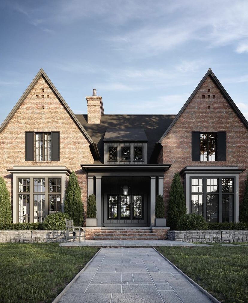 Exterior Image of a Tudor Style Brick Home